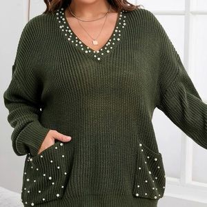 Beautiful woman sweater v neck drop shoulder